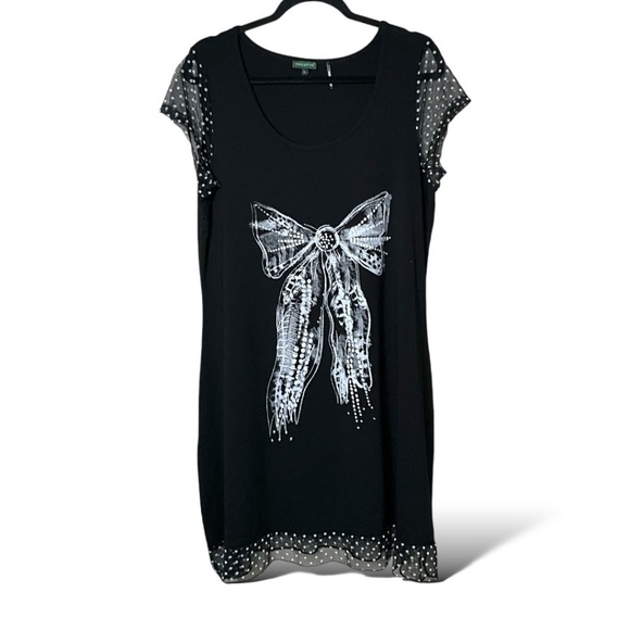 TRICOTTO Viscose Blend Black Popover Dress Mesh Trim w/ Polka Dots US Sz XL - Picture 1 of 9